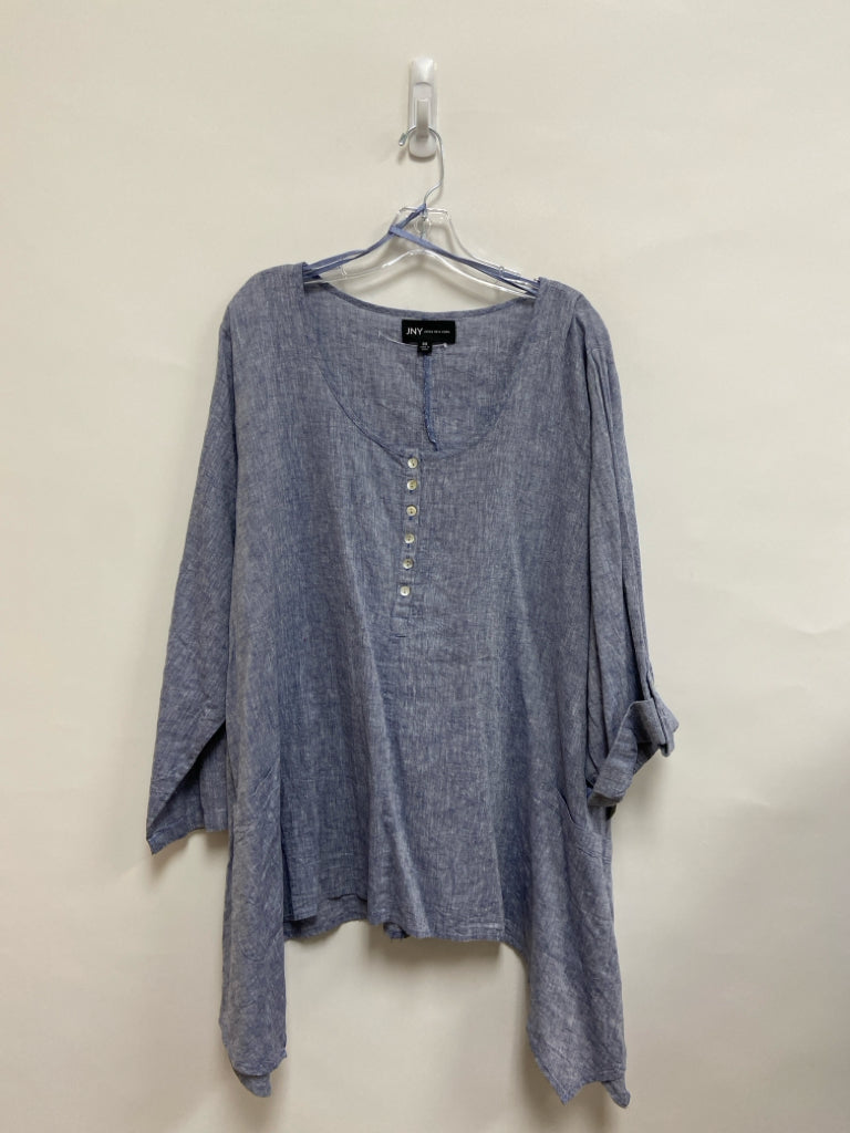 NWT Jones New York  SIZE  3X Blue Heather 3/4 Sleeve Linen Blend Plus Size Top
