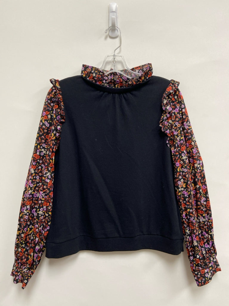 WhoWhatWear Size L Black Orange/Purple Flowers Mock Neck Ladies Top