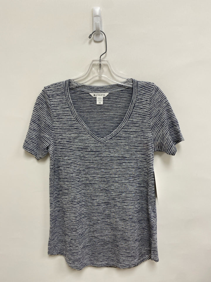 NWT Athleta Size XXS Black/White Heather Striped V Neck Ladies Top