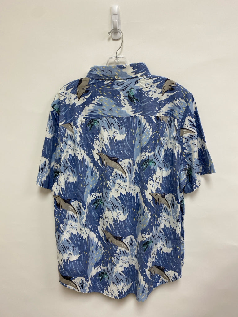 NWT Size XL Blue/Cream Aqua/Gray Waves Button Up Men&