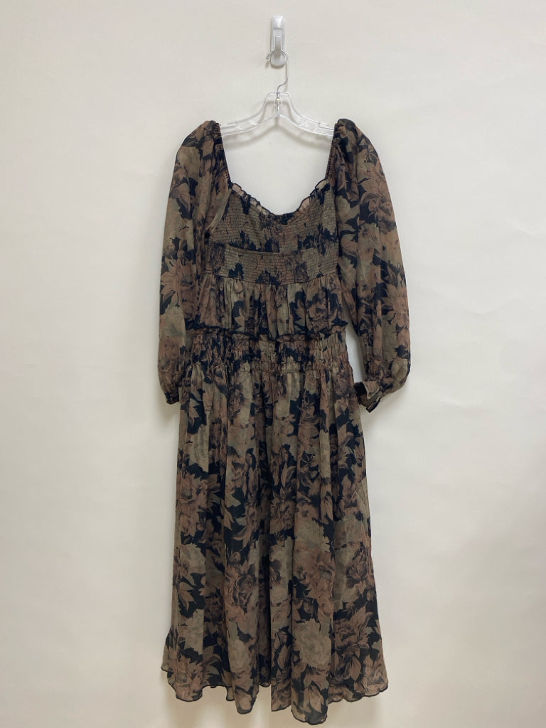 Promesa Size S Black Tan/Cream Floral Puff Sleeve Ladies Dress