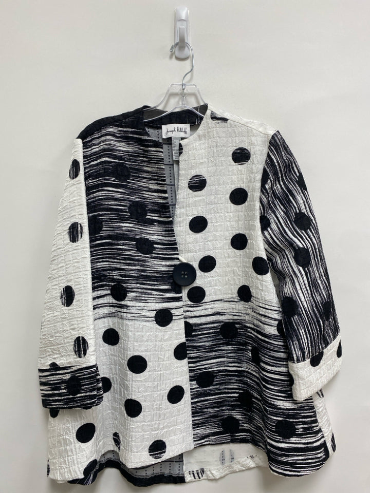 joseph ribkoff Size 12 White/Black Dots/Stripes Button Up Ladies Jacket