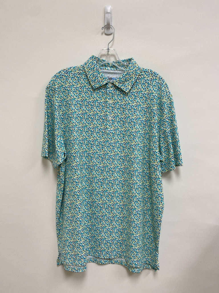 IBKUL Size L White Yellow/Blue Print Polo Men&