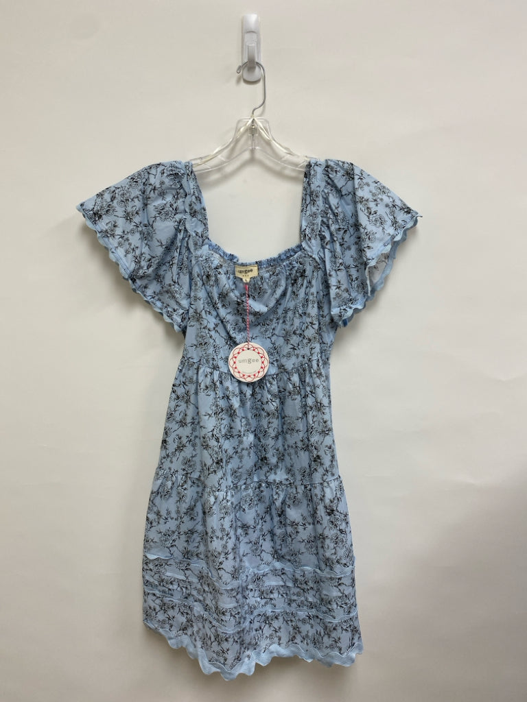 NWT Umgee Size S Powder Blue Black Flowers Ladies Dress