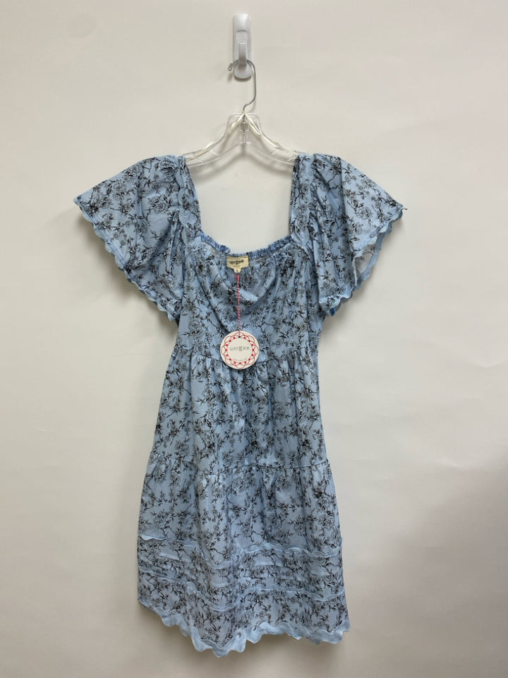 NWT Umgee Size S Powder Blue Black Flowers Ladies Dress