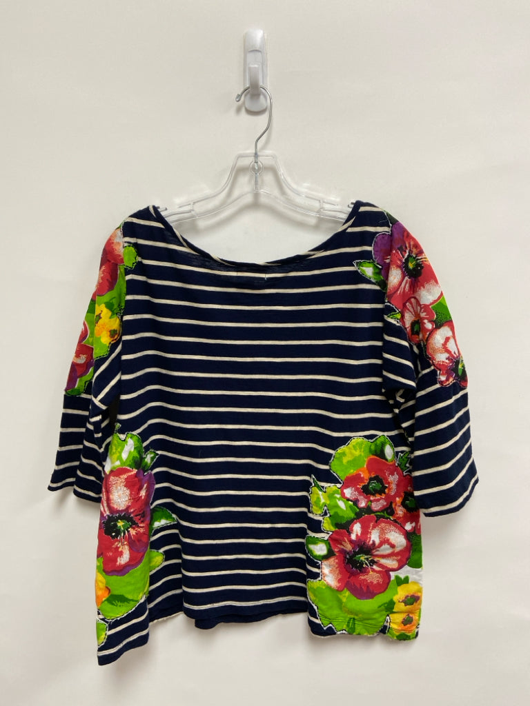 Meadow Rue Size L Green/Red Navy/White Stripes/Flowers 3/4 Sleeve Ladies Top