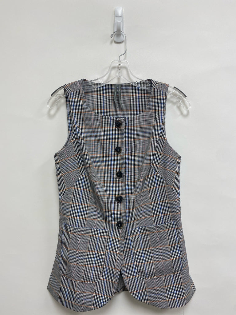 Anthropologie Size XS White/Black Blue/Orange Plaid Button Up Ladies Vest