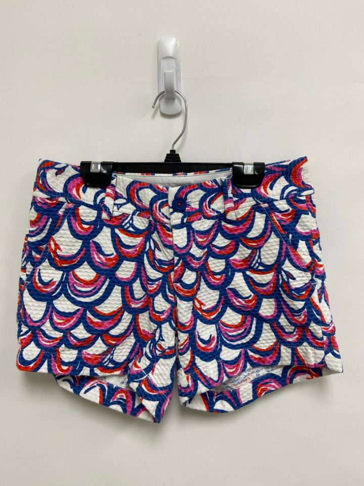 LILLY PULITZER Size 0 White/Navy Red/Orange Texture Ladies Shorts