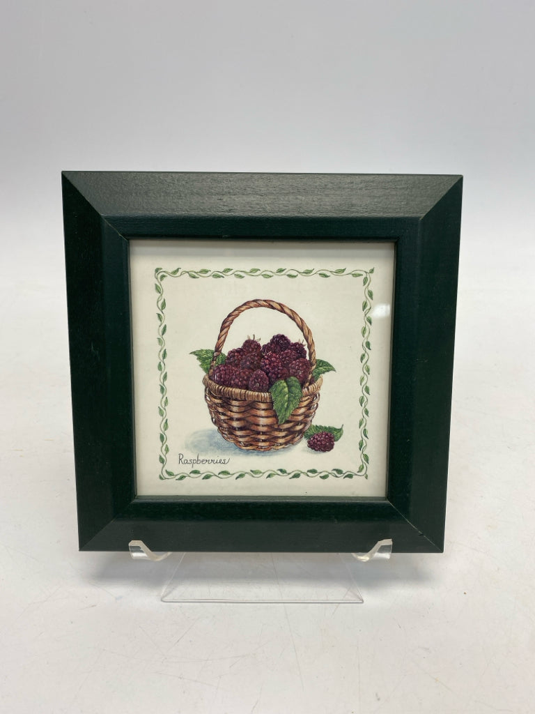Dark Green Cream Berries Framed Art