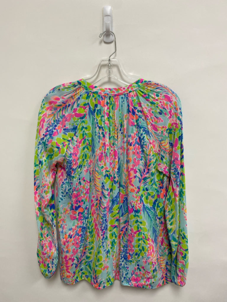 LILLY PULITZER Size S Aqua/Pink Periwinkle/Multi Floral V Neck Ladies Top