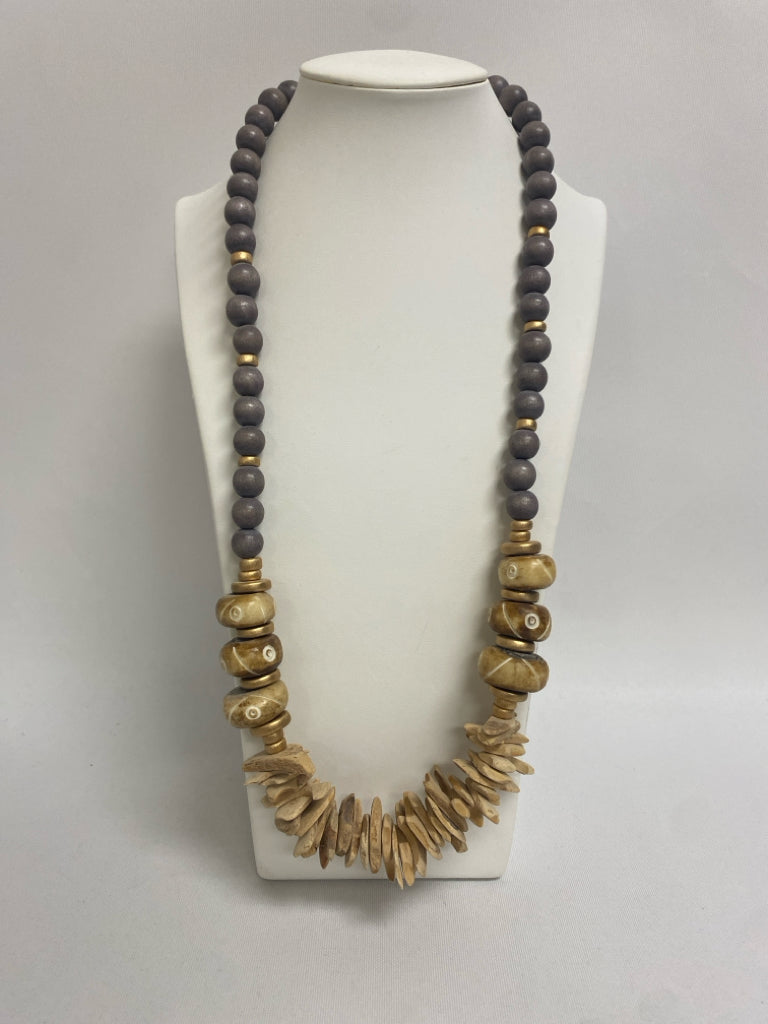 Carolina Strung Tan Gray Beaded Necklace