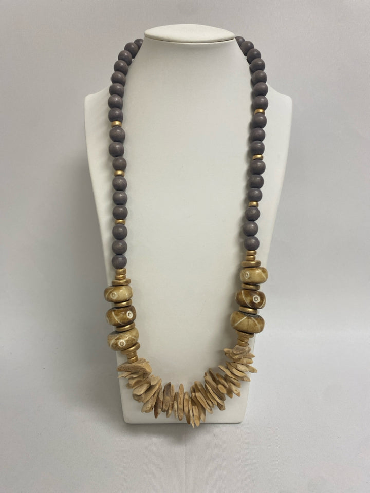 Carolina Strung Tan Gray Beaded Necklace