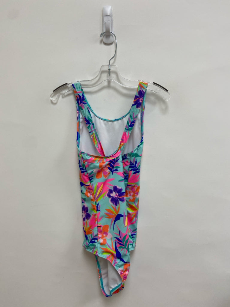 Lands End SIZE 14 Aqua/Pink Purple/Green Tropical Girl&