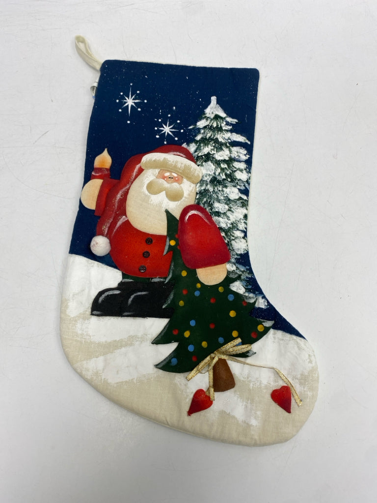 Navy Red/Green Santa Fabric Christmas