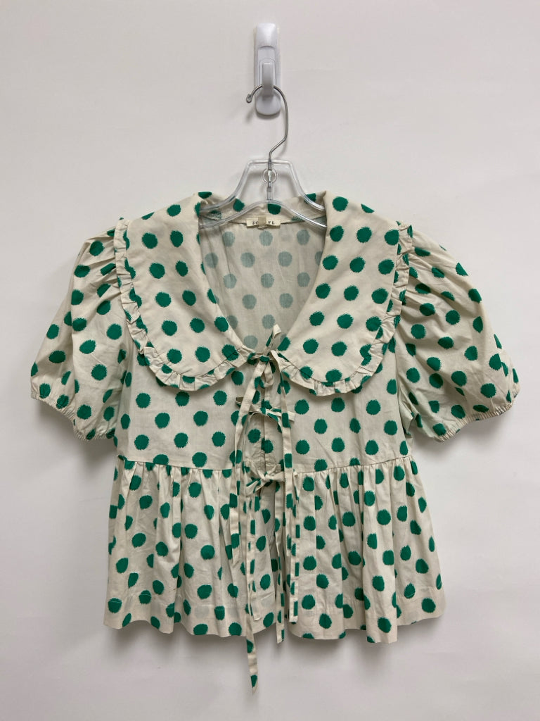 Jodifl Size S Cream Teal Green Polka Dot Ladies Top