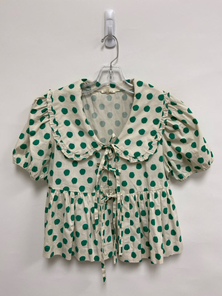 Jodifl Size S Cream Teal Green Polka Dot Ladies Top