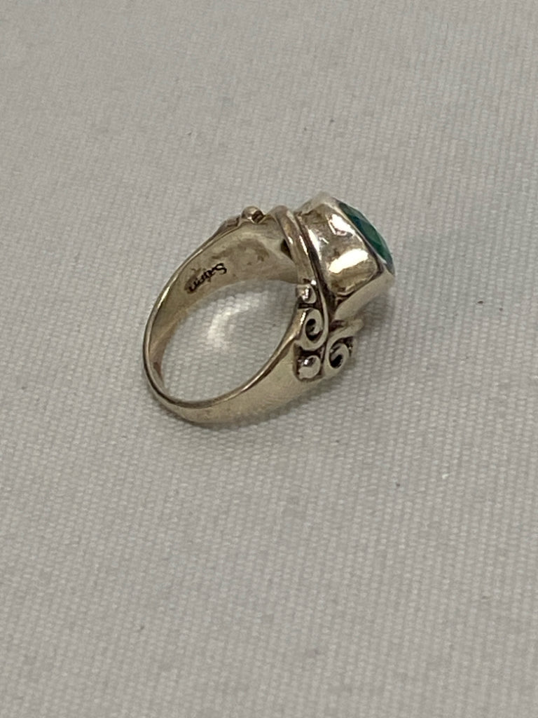 Silver Blue/Green Faceted Ring