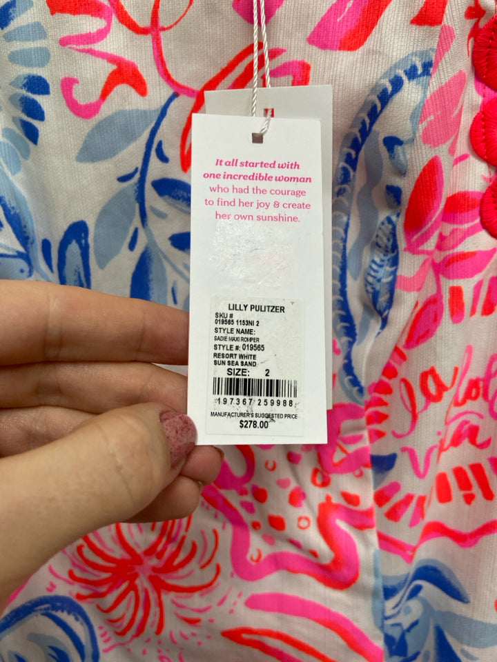 NWT LILLY PULITZER Size 2 Neon Coral White/Blue Maxi Ladies Dress