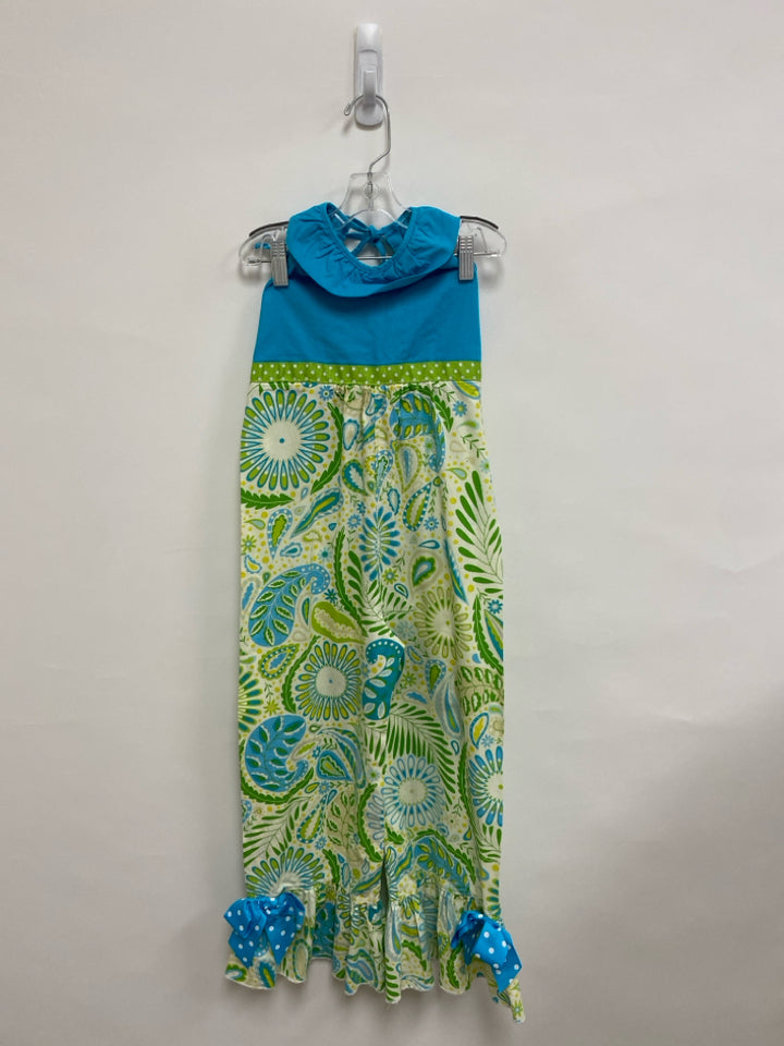 SIZE 7 Turquoise Green/Yellow Paisley Sleeveless Girl&