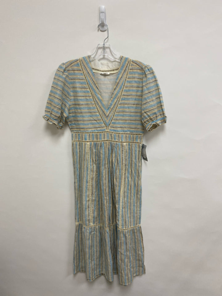 NWT Size M Beige/Aqua Navy/Yellow Stripes V Neck Ladies Dress