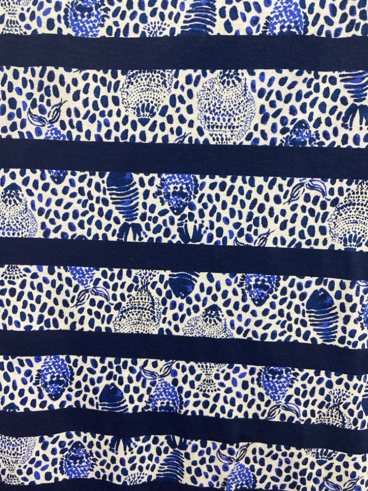 LILLY PULITZER Size L Navy/Blue White Shells Puff Sleeve Ladies Dress