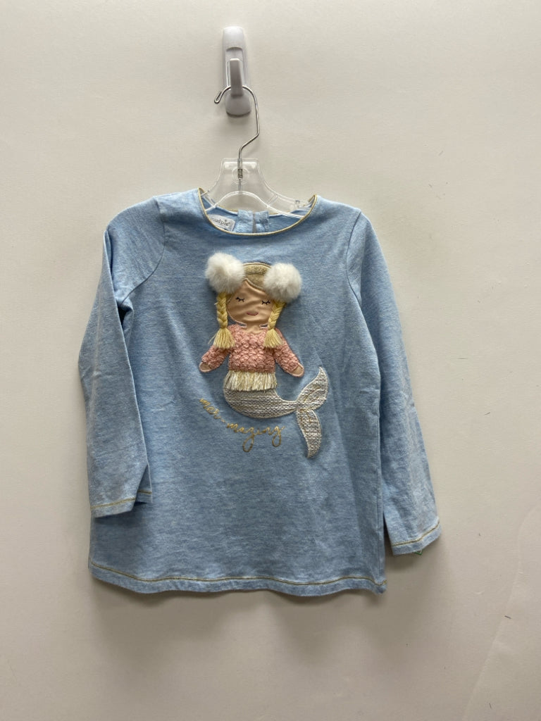 Mudpie SIZE 4/5 Powder Blue White/Pink Mermaid Long Sleeve Tee Girl&