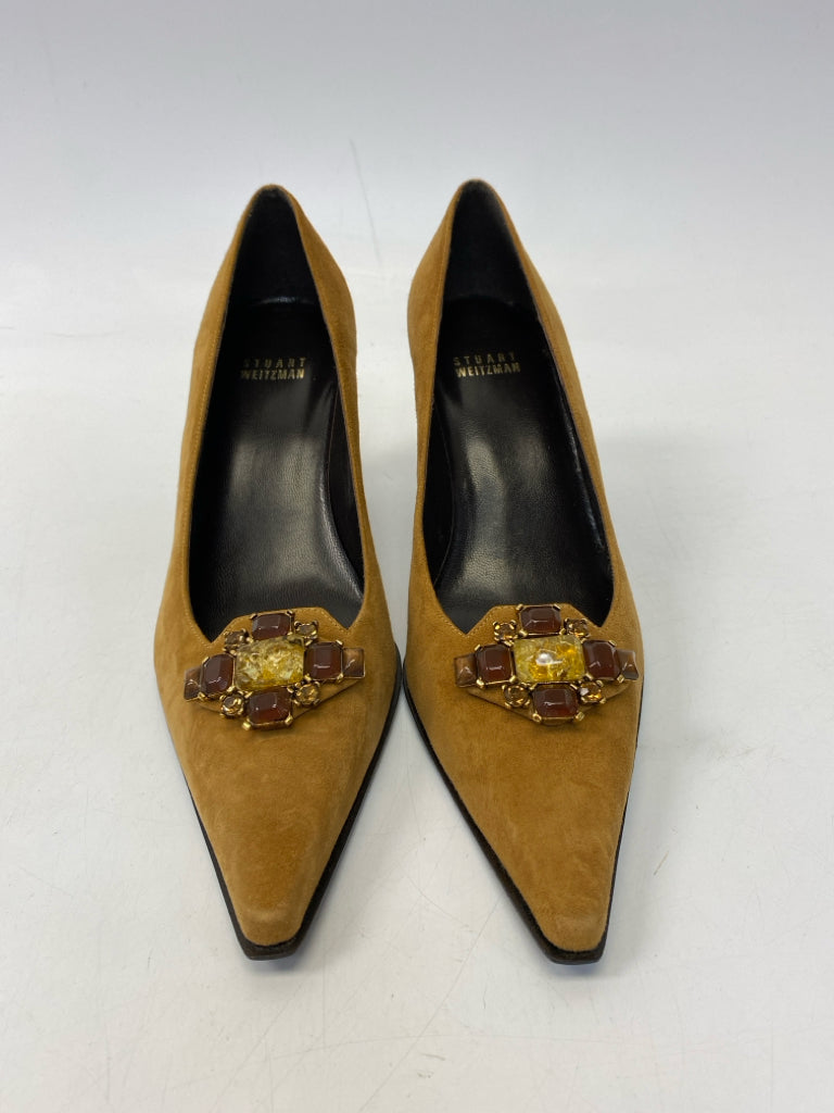NWOT Stuart Weitzman US Shoe Size 7.5 Camel Jeweled Suede Heels