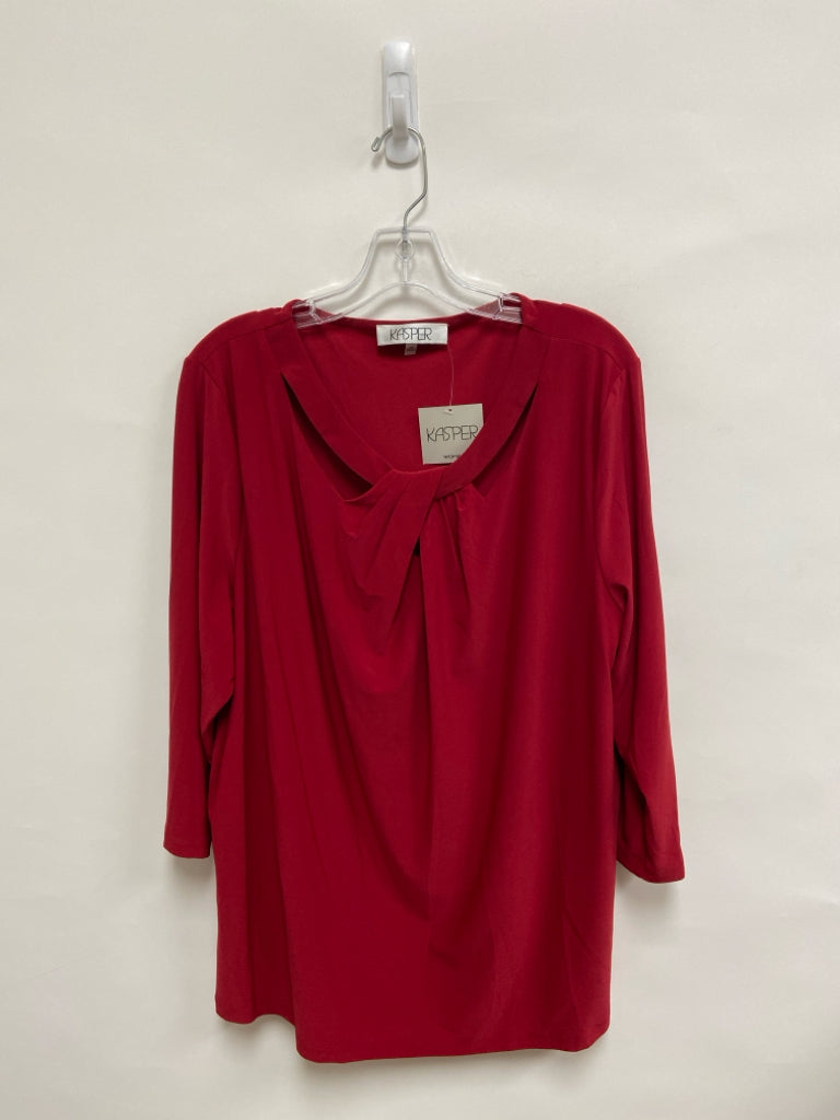 NWT Kasper Size 3X Red Keyhole 3/4 Sleeve Plus Size Top