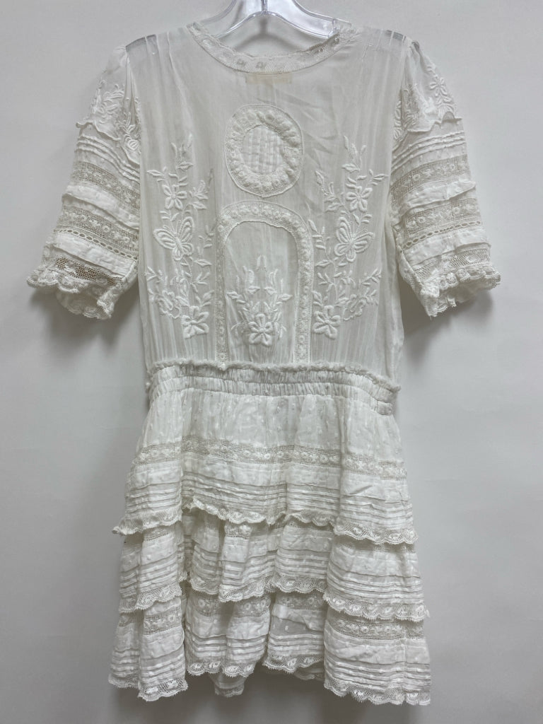 LoveShackFancy Size M White Floral Embroidered Ladies Dress