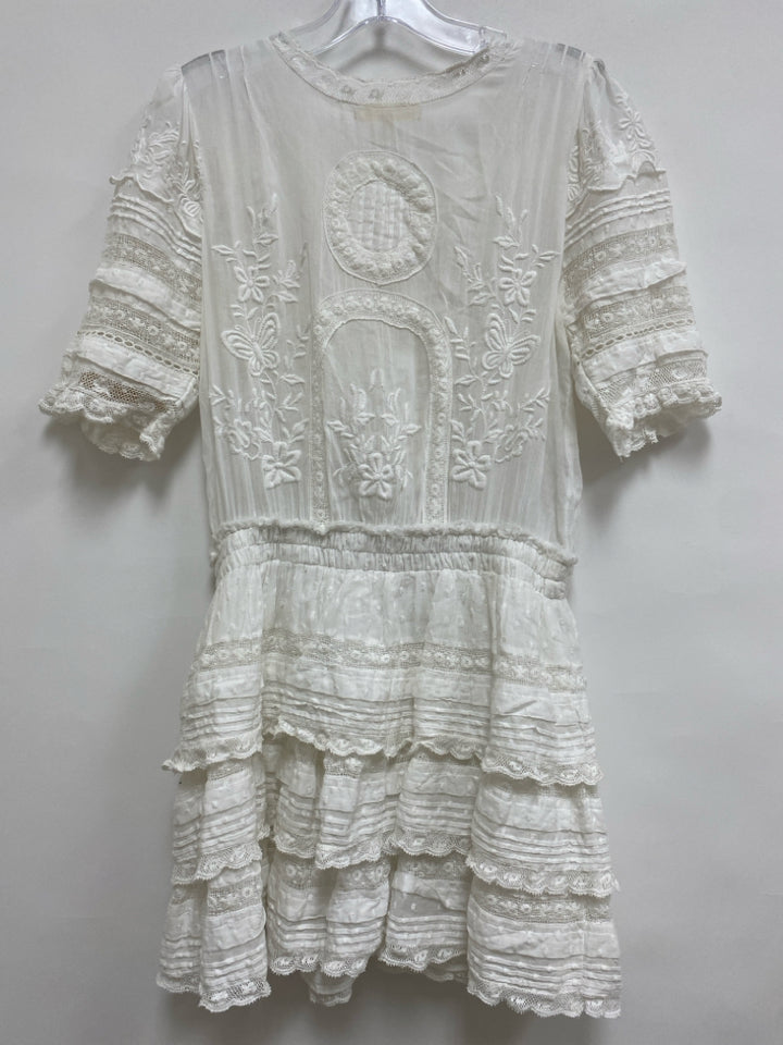 LoveShackFancy Size M White Floral Embroidered Ladies Dress