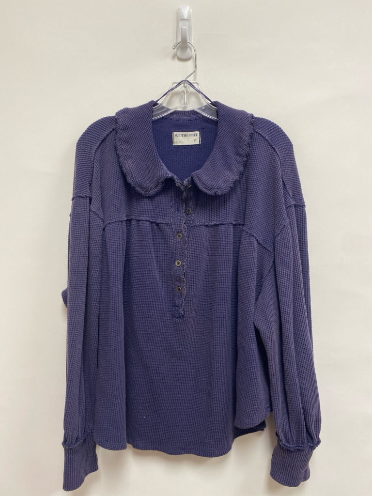 We The Free Size M Purple Waffle Quarter Button Ladies Top