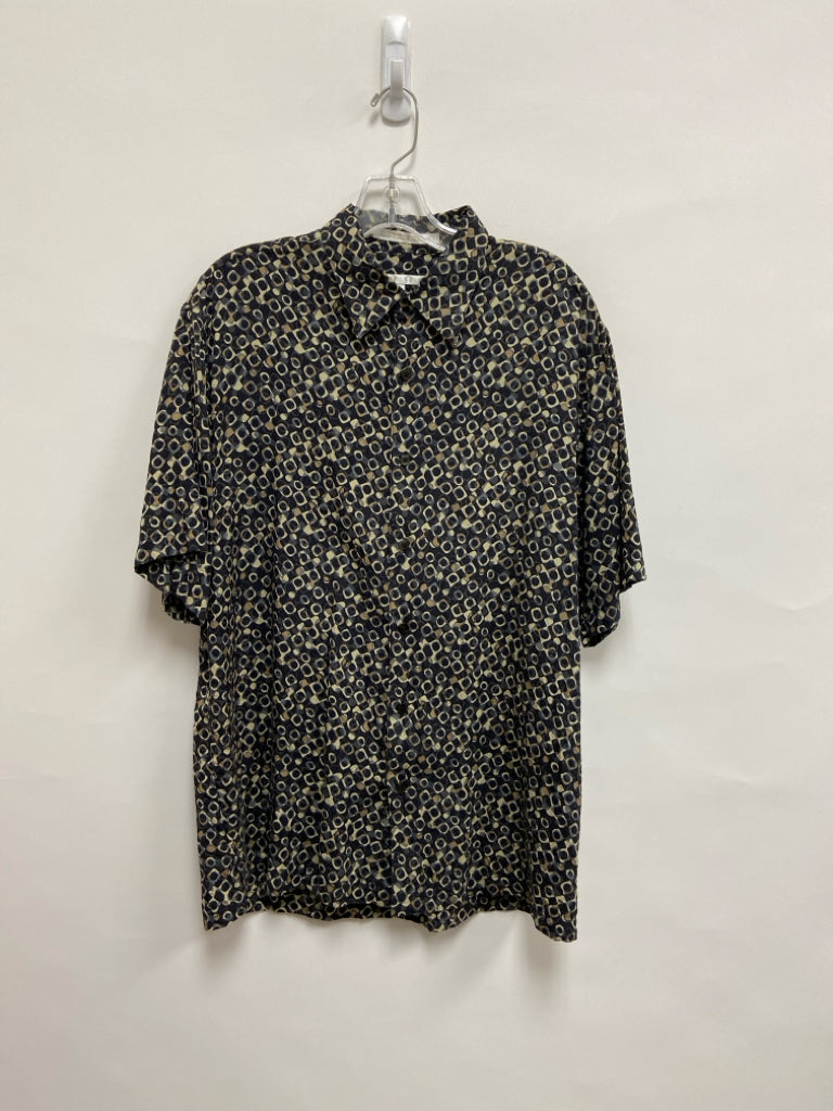 Perry Ellis Size M Black/Cream Gray/Tan Geometric Silk Men&