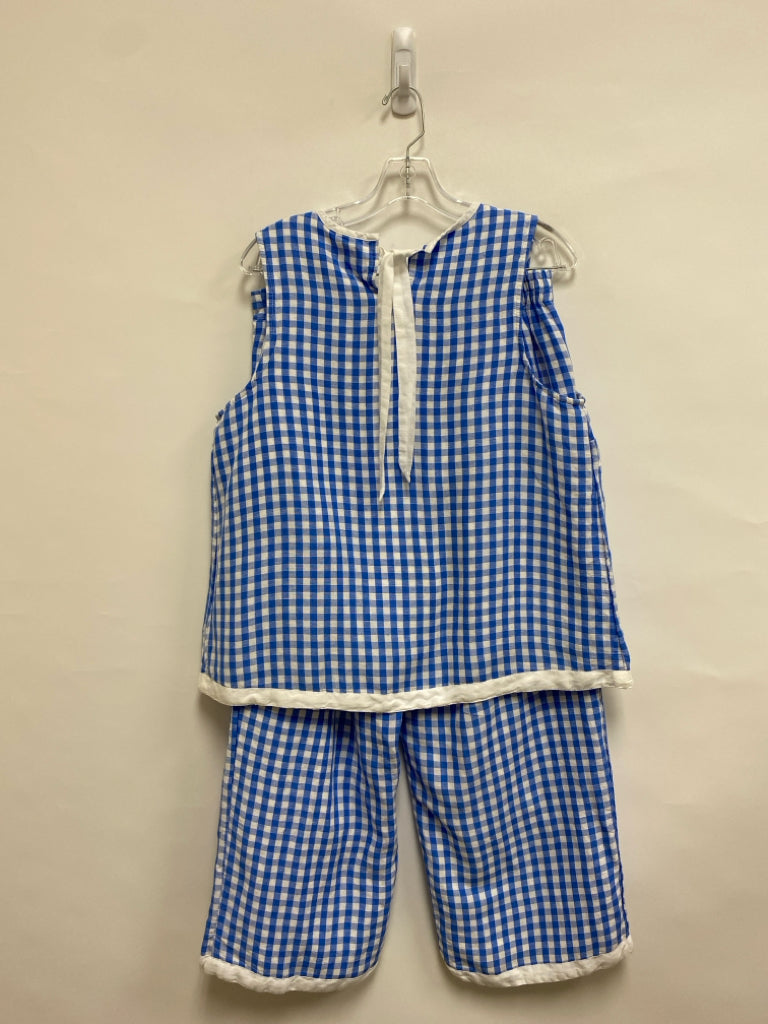 Crown &amp; Ivy Size L Blue/White Checkered Wide Leg Ladies 2pc Pant Set