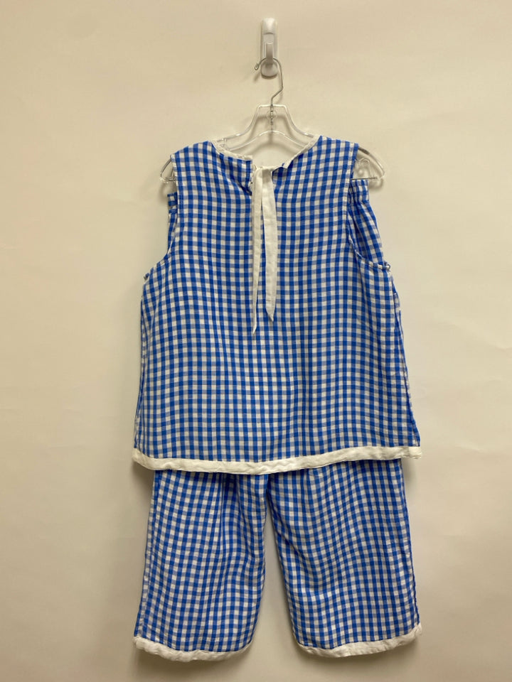 Crown &amp; Ivy Size L Blue/White Checkered Wide Leg Ladies 2pc Pant Set