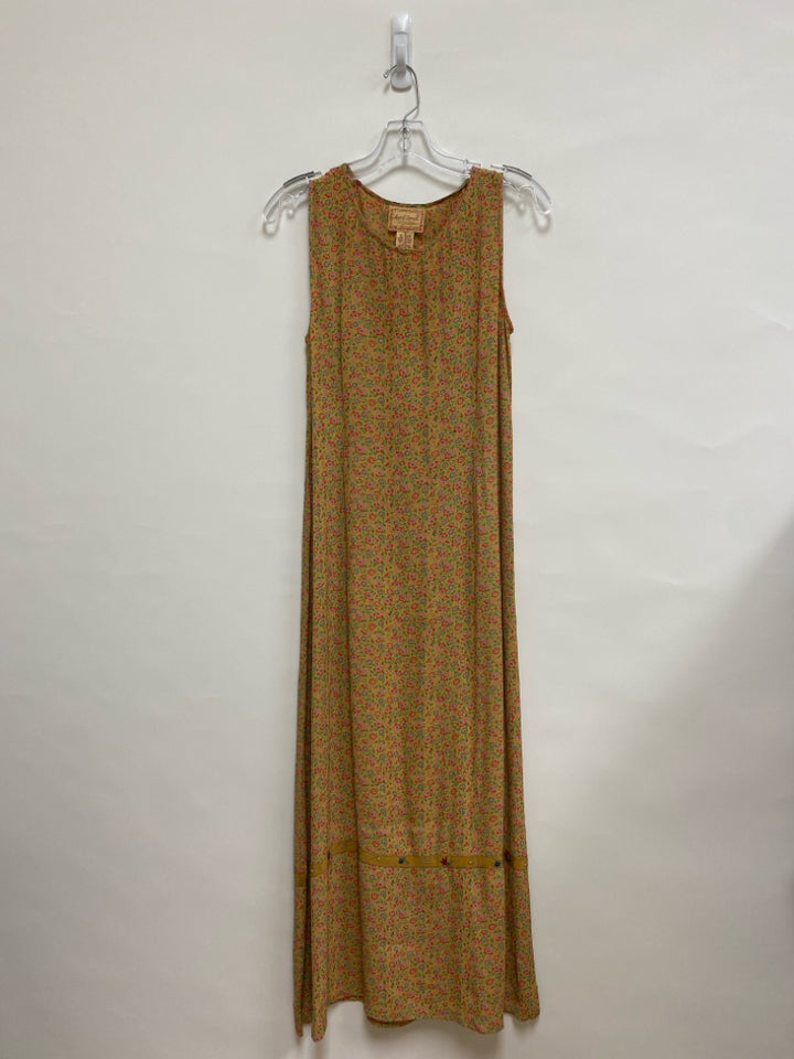 Size S Tan Red/Green Flowers Sleeveless Ladies Dress