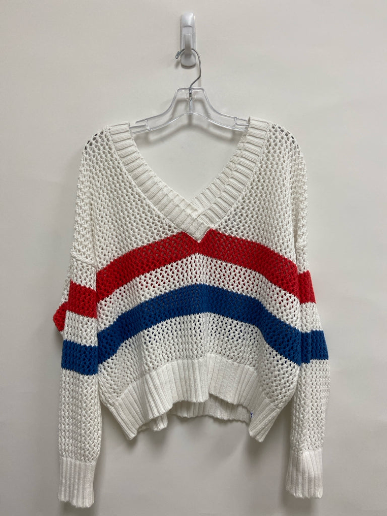 JOYLAB Size L White Red/Blue Striped Ladies Sweater
