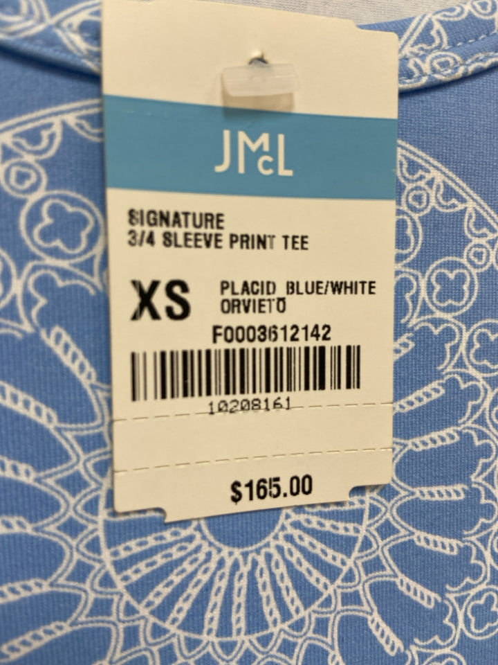 NWT J McLaughlin Size XS Blue White Medallion Ladies Top