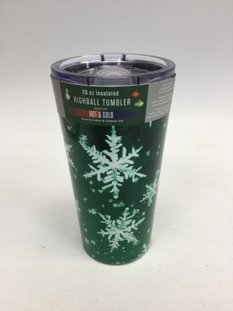 NWT Green White Snowflakes Tumbler