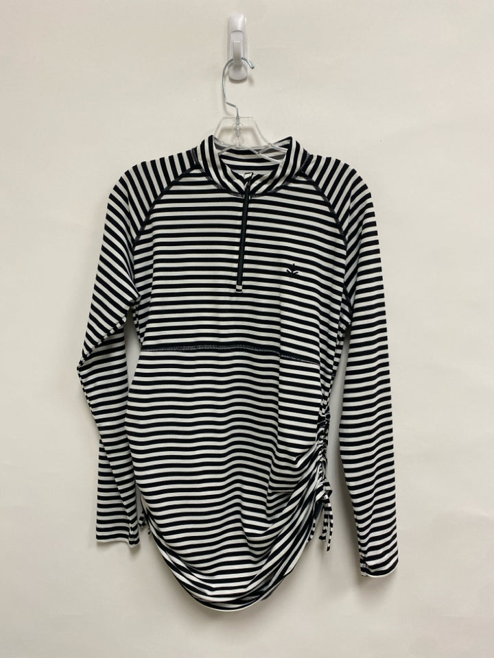 Coolibar Size L White Black Striped Quarter Zip Ladies Swimwear