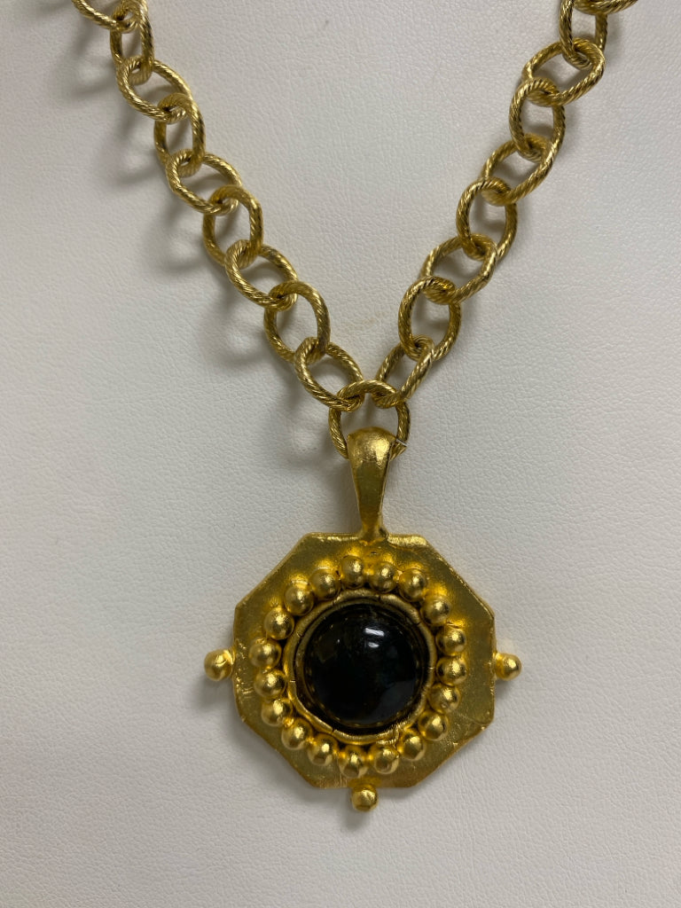 Susan Shaw Gold Color Black Shapes Necklace