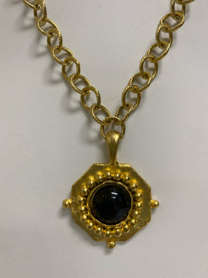 Susan Shaw Gold Color Black Shapes Necklace