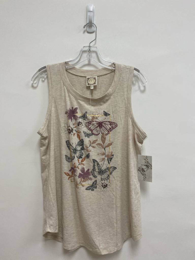 NWT Size M Oatmeal Butterflies Sleeveless Ladies Top