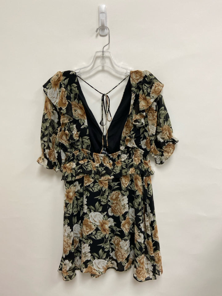 NWT Size M Black/Green Cream/Tan Flowers Puff Sleeve Ladies Dress