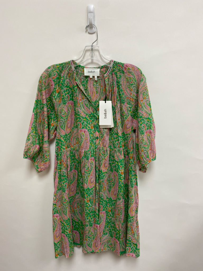 NWT ba&amp;sh Size XS Green Pink/Yellow Paisley Ladies Dress