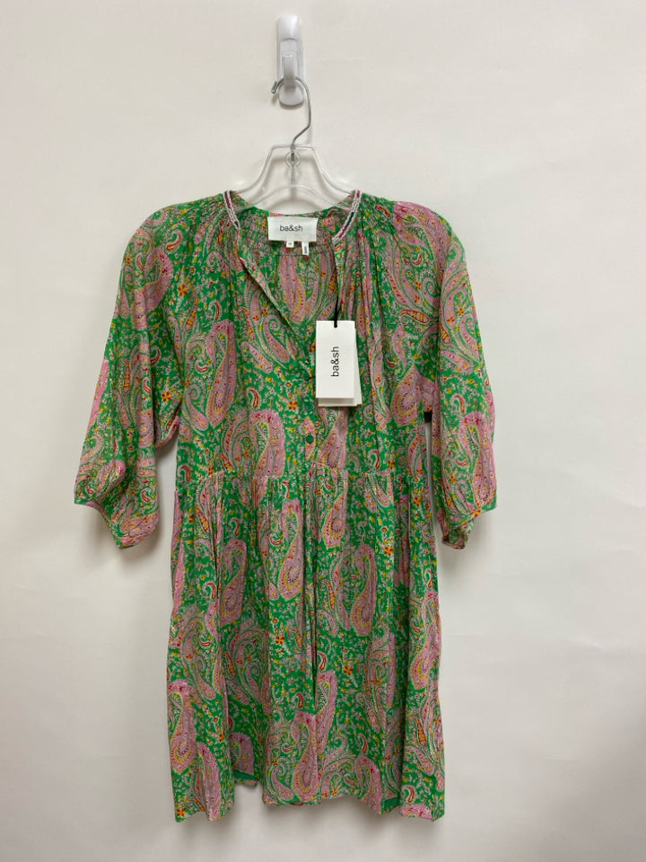 NWT ba&amp;sh Size XS Green Pink/Yellow Paisley Ladies Dress