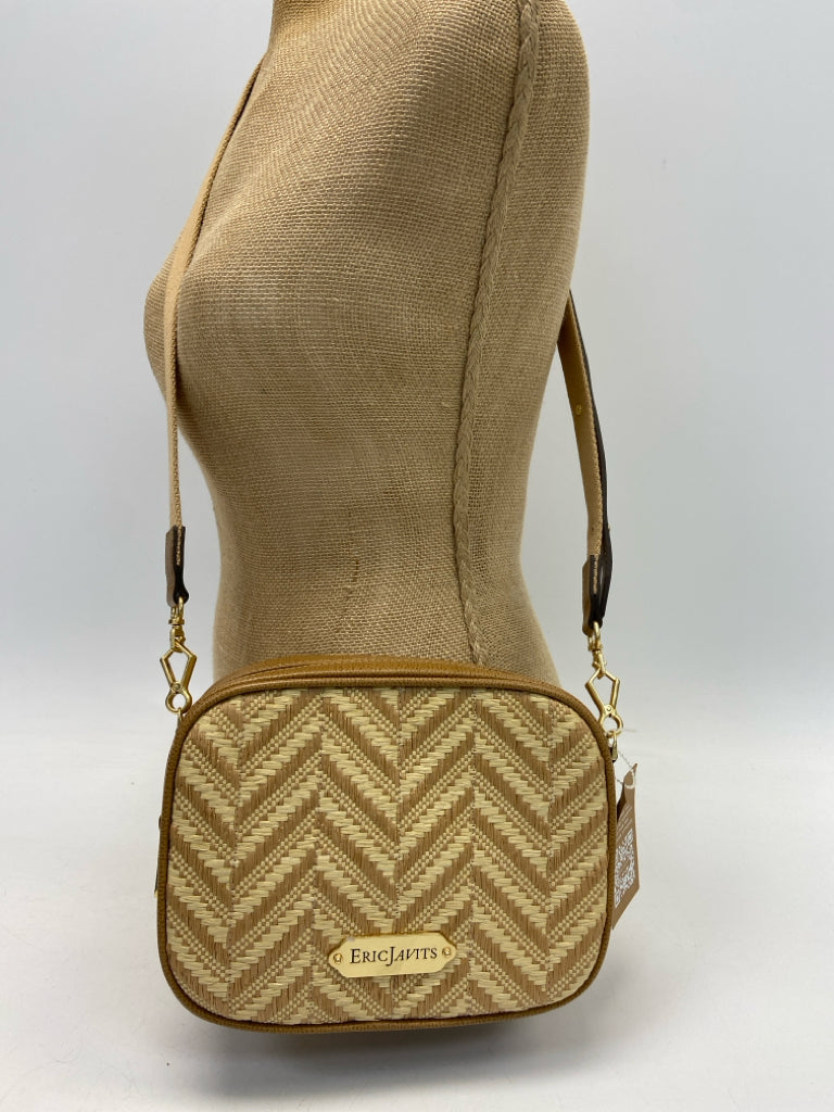 NWT Eric Javits Brown Tan Woven Raffia Crossbody