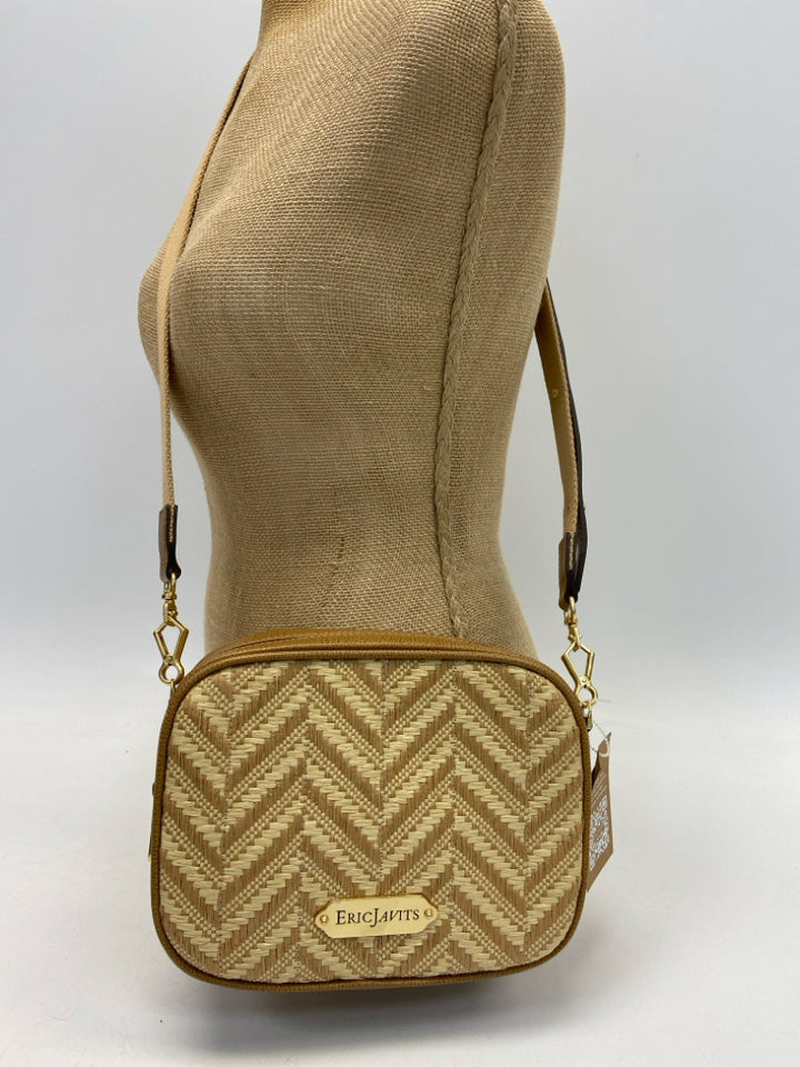 NWT Eric Javits Brown Tan Woven Raffia Crossbody