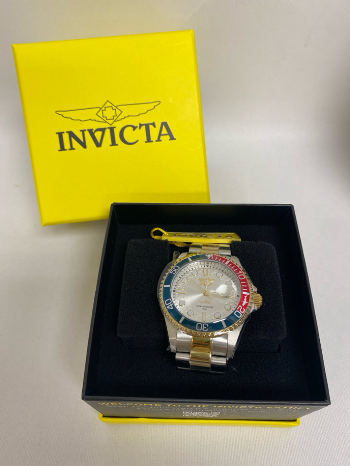 NEW/BOX Invicta Silver/Gold Blue/Red Stainless Men&
