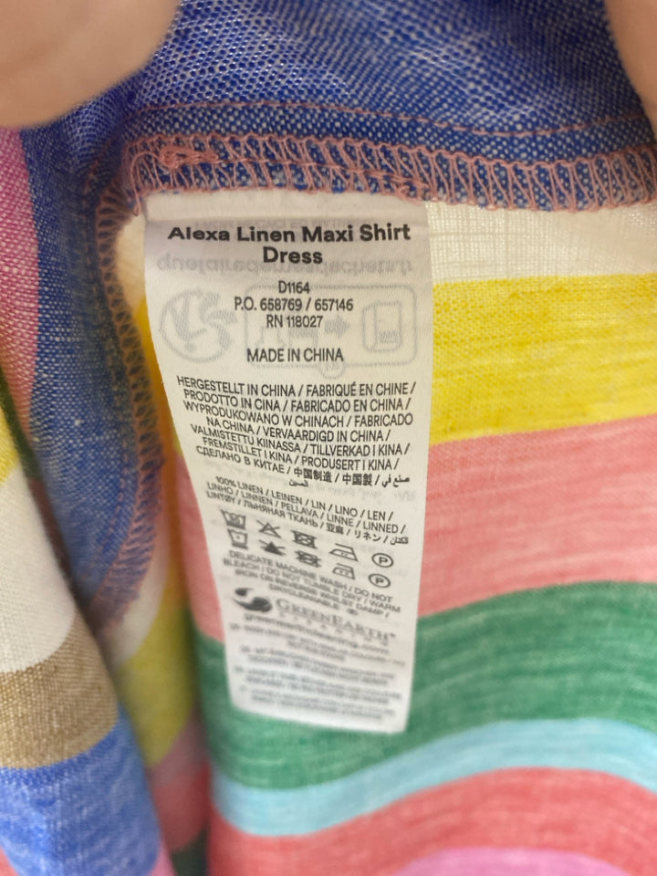Boden Size 10 Blue/Yellow White/Multi Striped Maxi Linen Ladies Dress