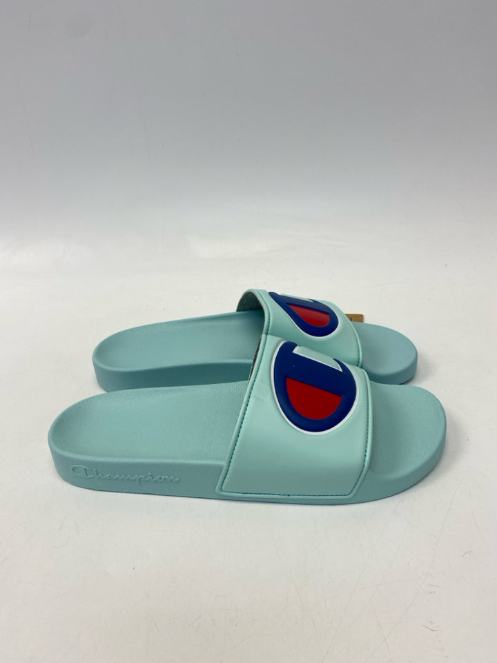NWT Champion  Size 9 Aqua Blue/Red Logo Sandals